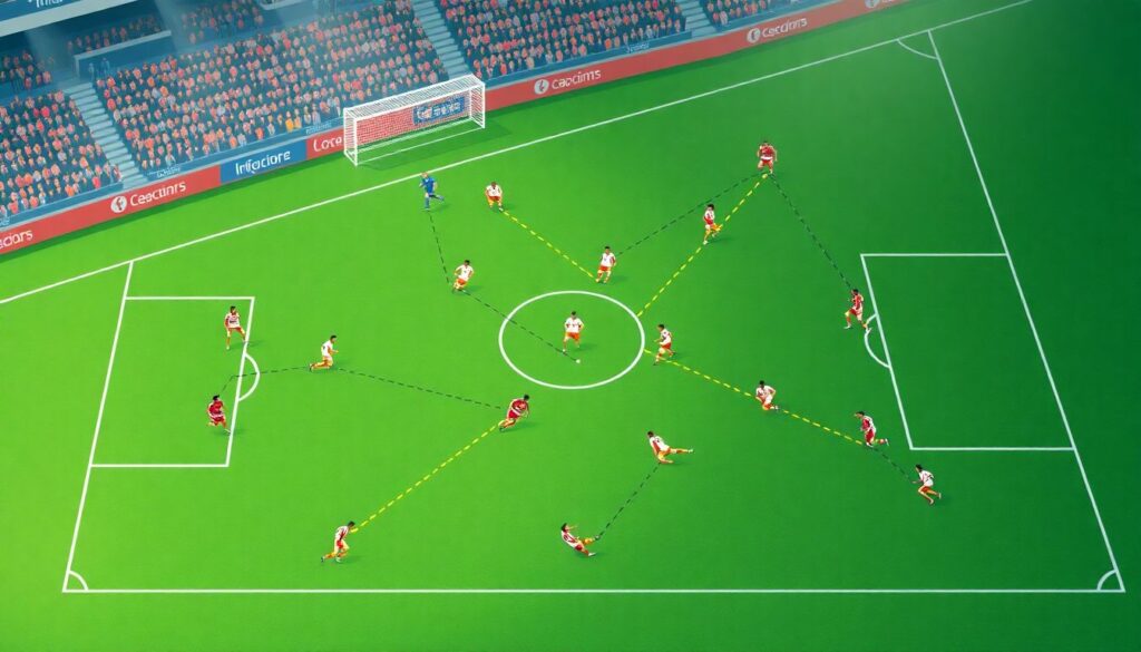 Тактика матча и голевые шаги в текстовом формате - иллюстрация